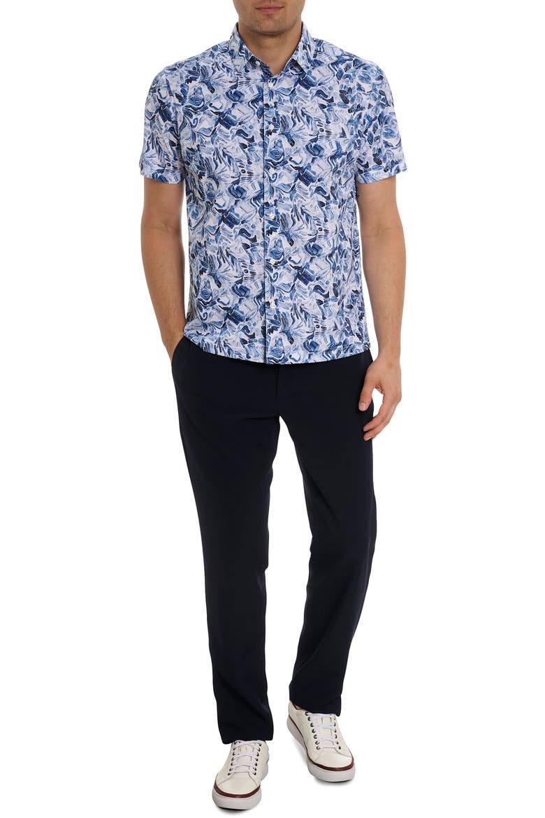 Occasio Short Sleeve Performance Button-Up Shirt, Alternate, color, BLUE