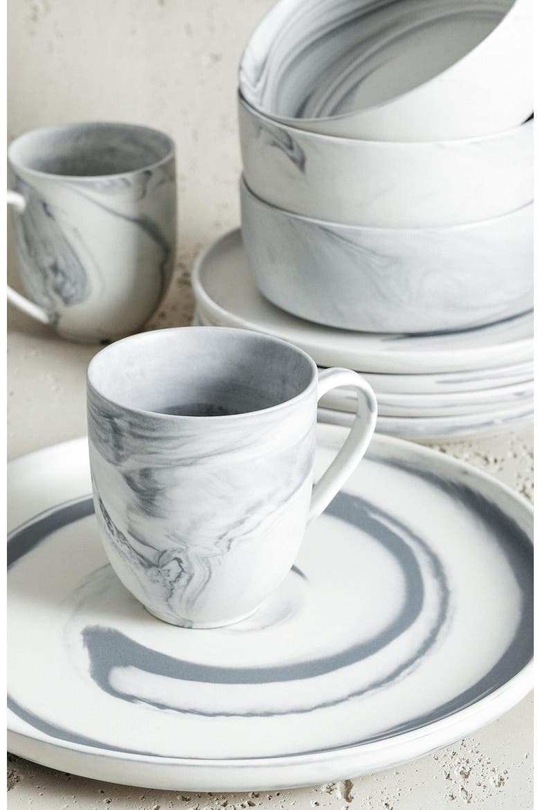 Brighton Porcelain 16-Piece Dinnerware Set, Alternate, color, Gray