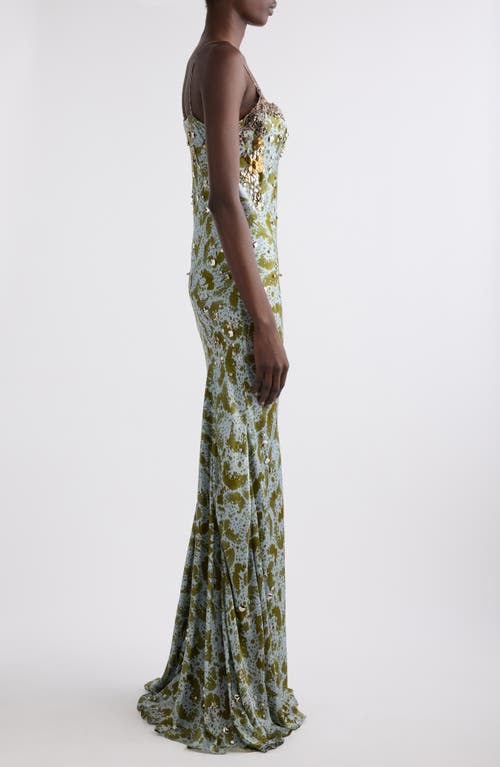 DRIES VAN NOTEN DRIES VAN NOTEN DERYL ORCHID PETAL PRINT EMBELLISHED SILK COLUMN GOWN