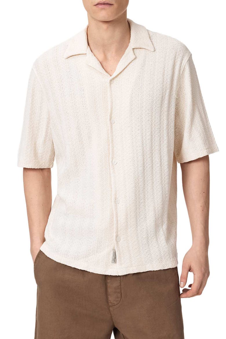 Trace Textured Cotton Camp Shirt, Main, color, SWAN WHITE