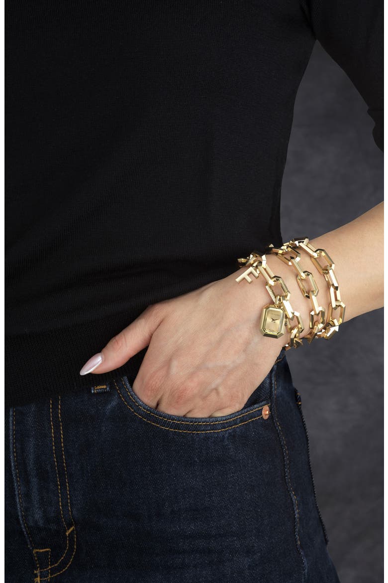 Watch Charm Chain Link Necklace, Alternate, color, YELLOW GOLD