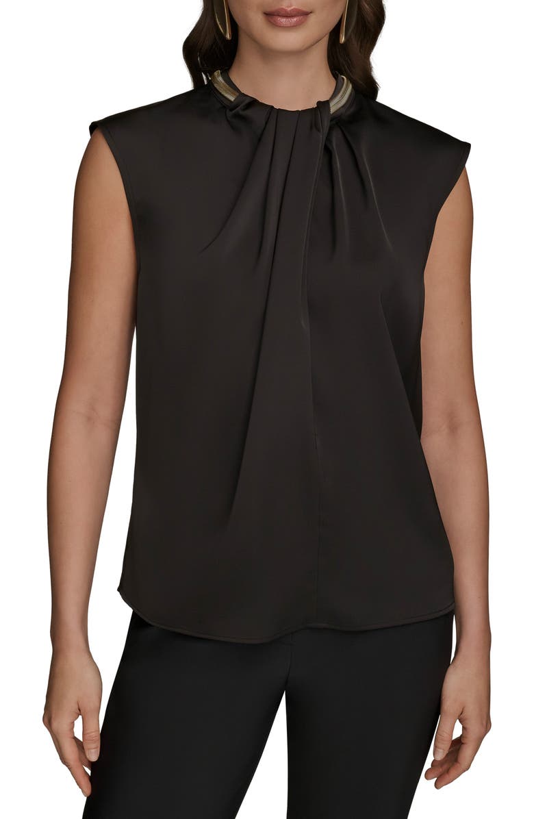 Donna Karan New York Twist Neck Hardware Sleeveless Top, Main, color, Black