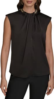 Donna Karan New York Twist Neck Hardware Sleeveless Top