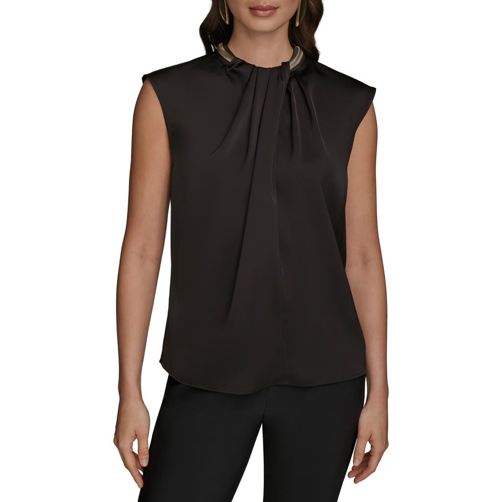 Donna Karan New York Twist Neck Hardware Sleeveless Top In Black