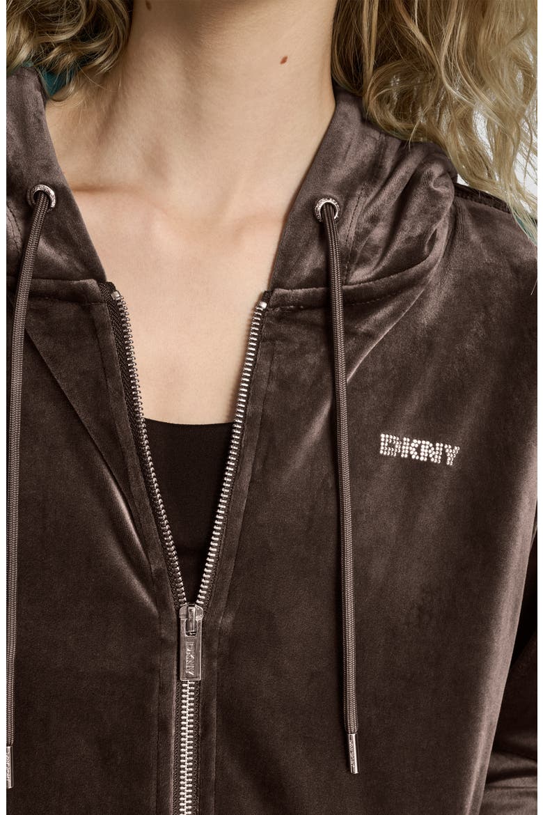 Rhinestone Velour Zip Hoodie, Alternate, color, ESPRESSO