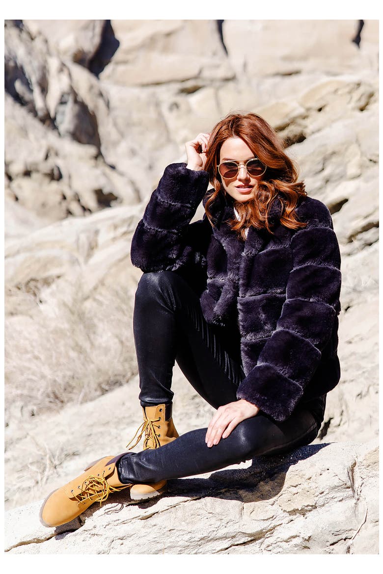 Posh Quilted Faux Fur Jacket, Alternate, color, CHAR