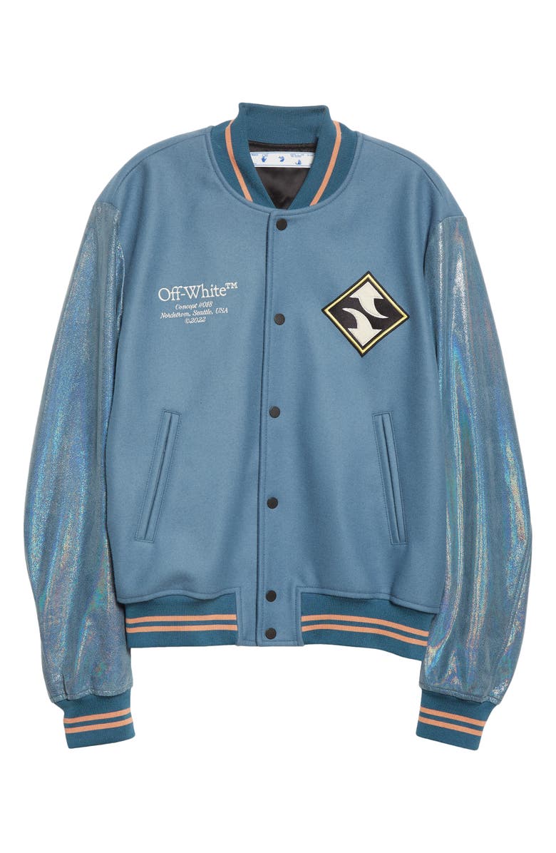 Off-White Gender Inclusive Arrow Patch Wool & Cashmere Blend Bomber Jacket, Alternate, color,