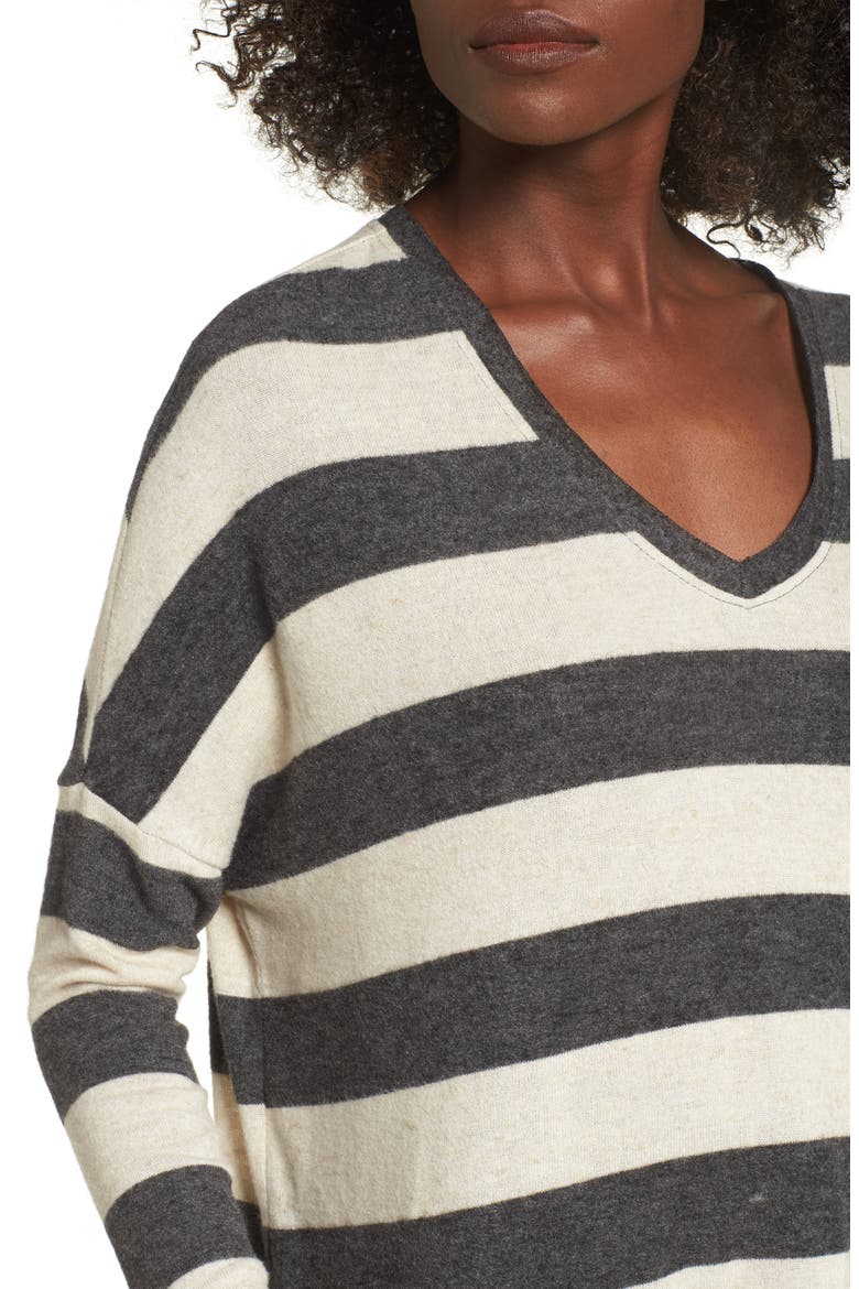 Stripe Cozy Tee, Alternate, color, OATMEAL/ CHARCOAL