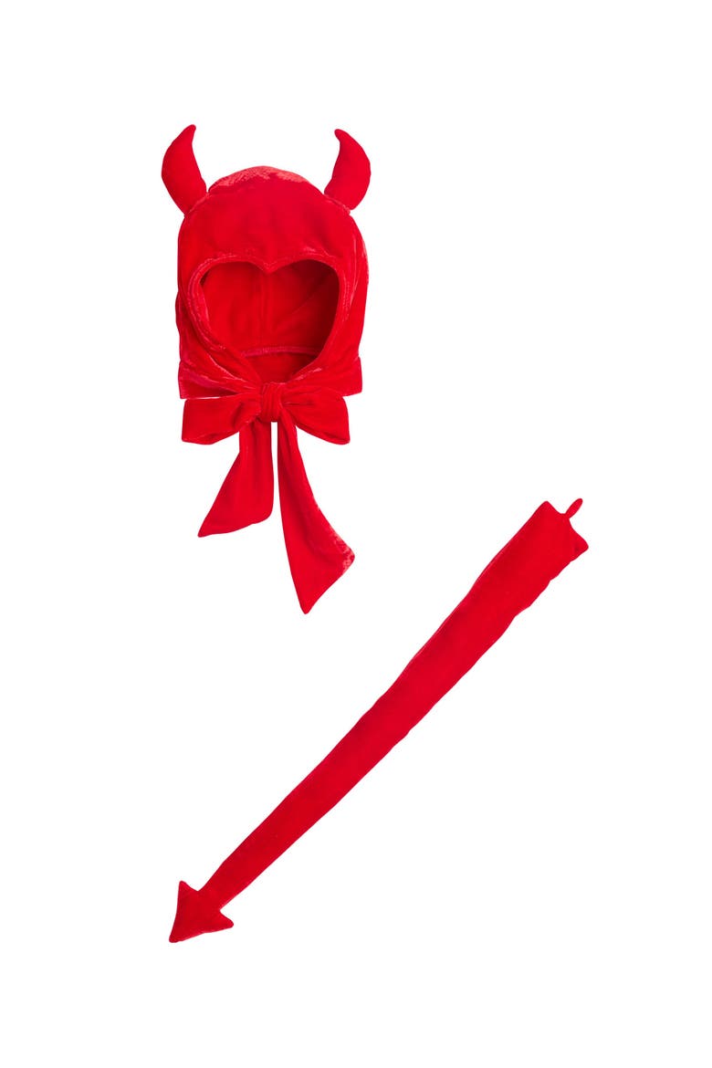 Vintage Devil Velour Bonnet & Tail for Kids, Main, color, Red