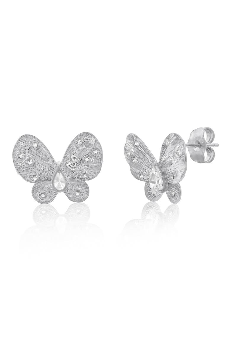 Cubic Zirconia Butterfly Stud Earrings, Alternate, color, WHITE GOLD