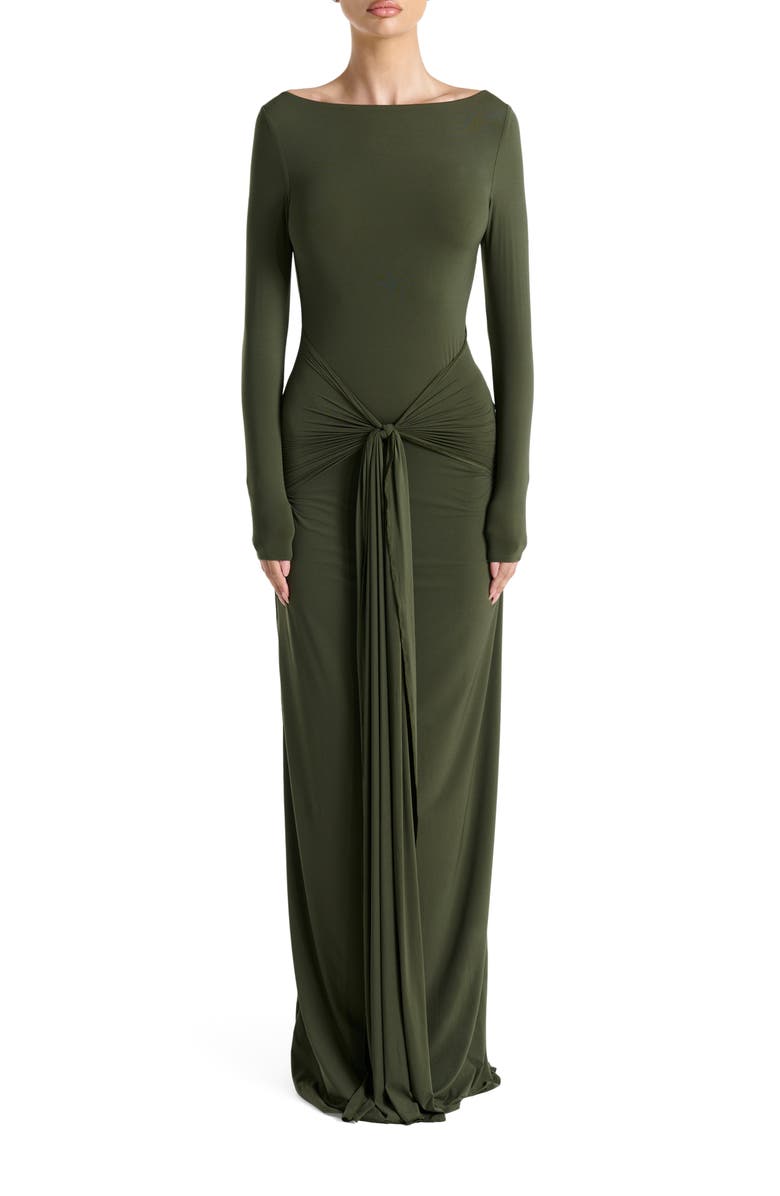 Naked Wardrobe Tie Waist Long Sleeve Maxi Dress, Main, color,