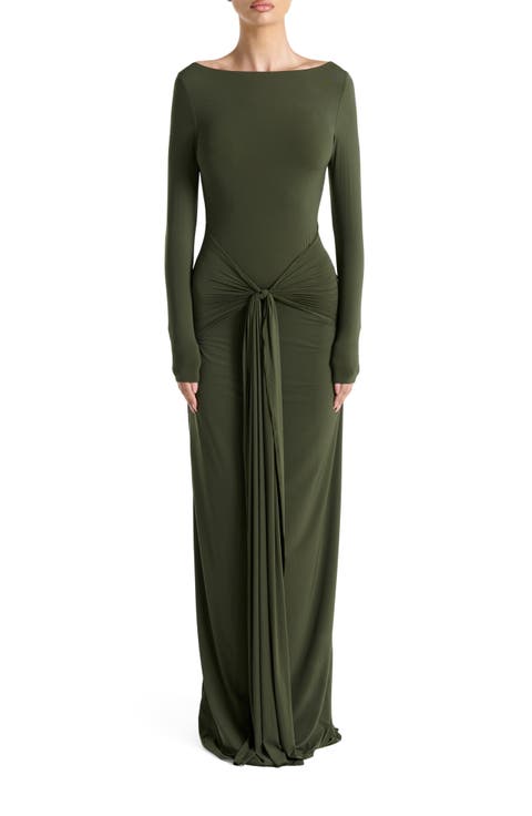 Tie Waist Long Sleeve Maxi Dress