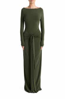 Naked Wardrobe Tie Waist Long Sleeve Maxi Dress