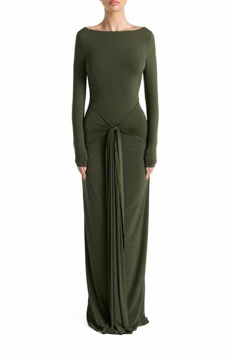 Naked Wardrobe Tie Waist Long Sleeve Maxi Dress