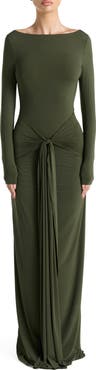 Naked Wardrobe Tie Waist Long Sleeve Maxi Dress