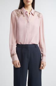 Jason Wu Collection Lace Trim Georgette Button-Up Shirt