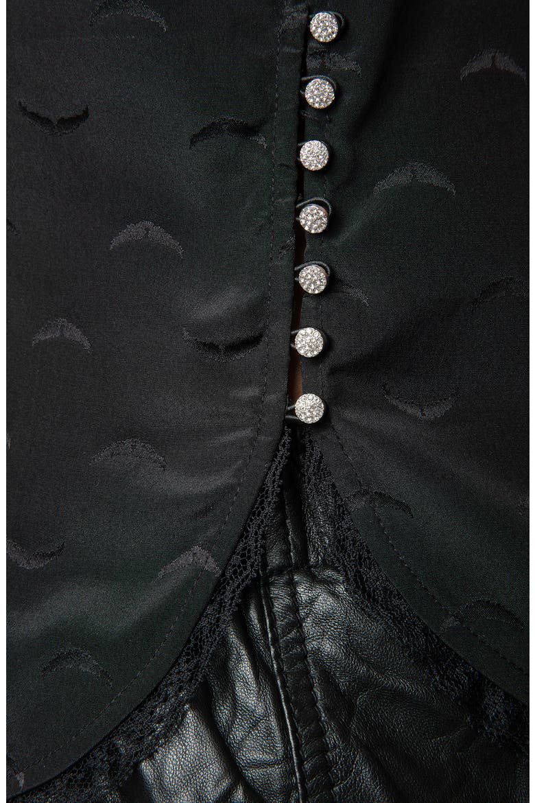 Tiffiny Wing Jacquard Button-Up Silk Shirt, Alternate, color, NOIR