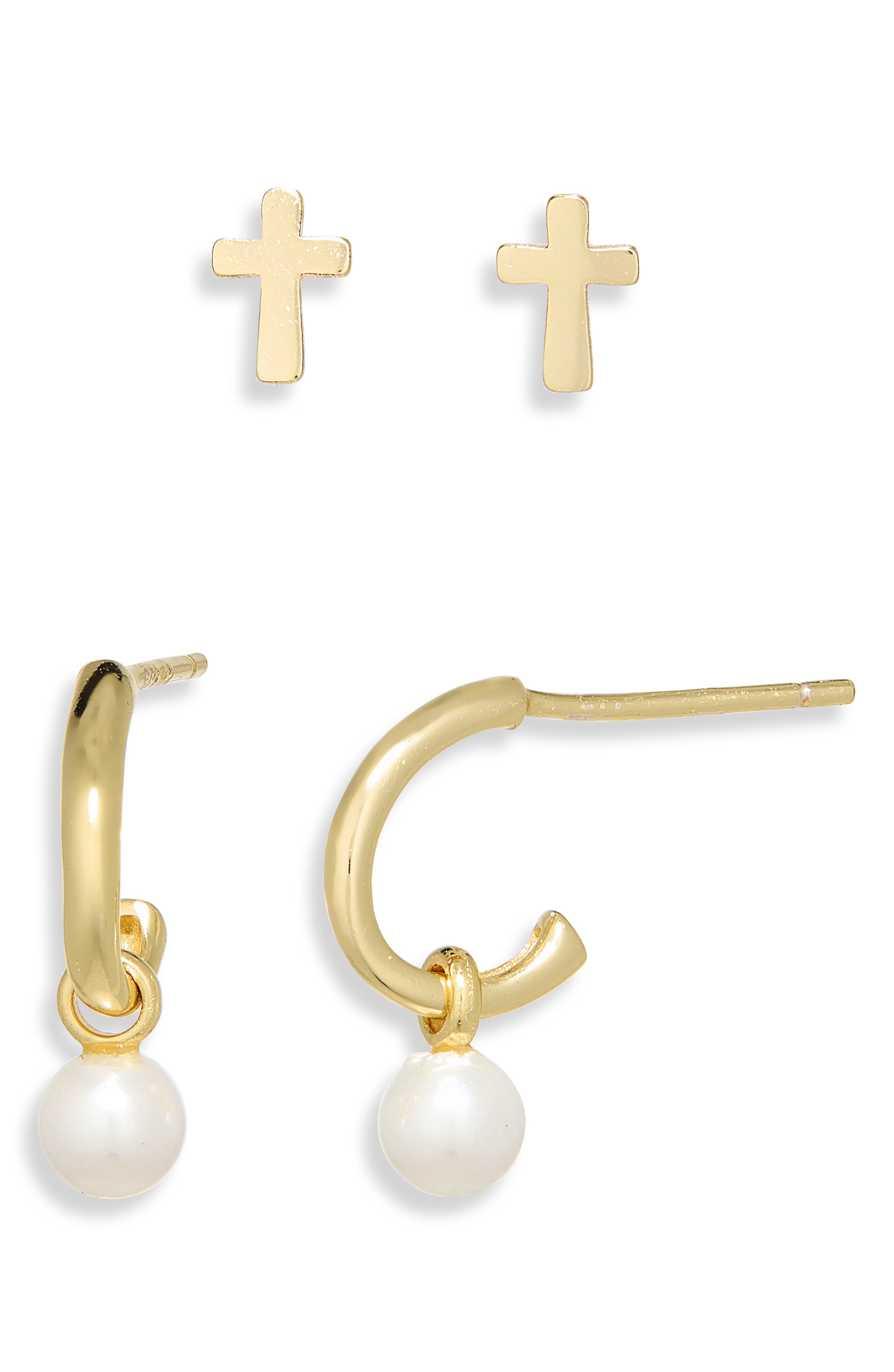 Cross Stud & Huggie Hoop Earrings Set