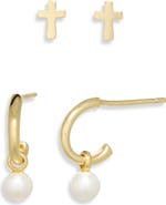 ARGENTO VIVO Cross Stud & Huggie Hoop Earrings Set