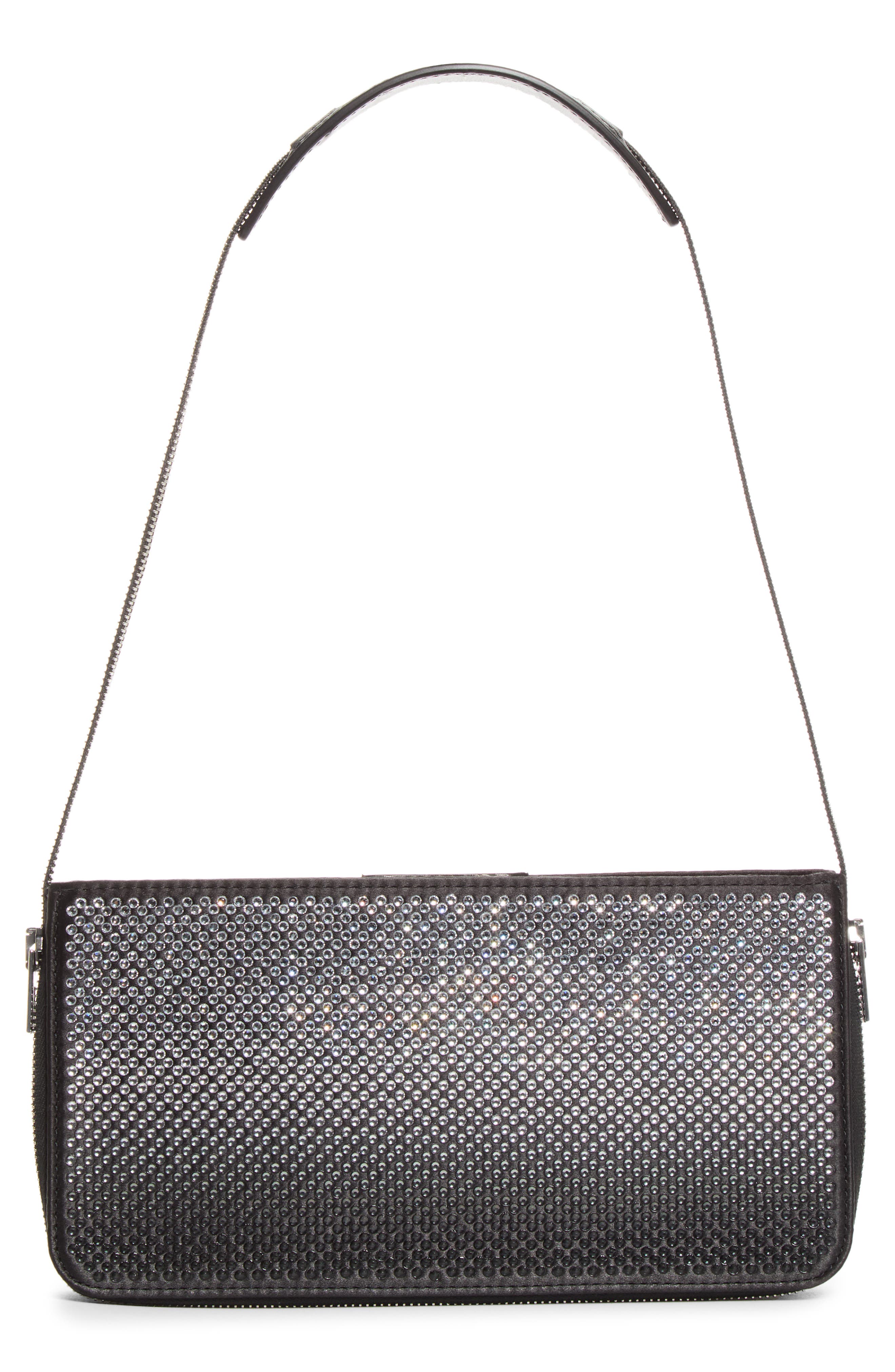Siren Pochette Studded Satin Shoulder Bag, Alternate, color, BLACK