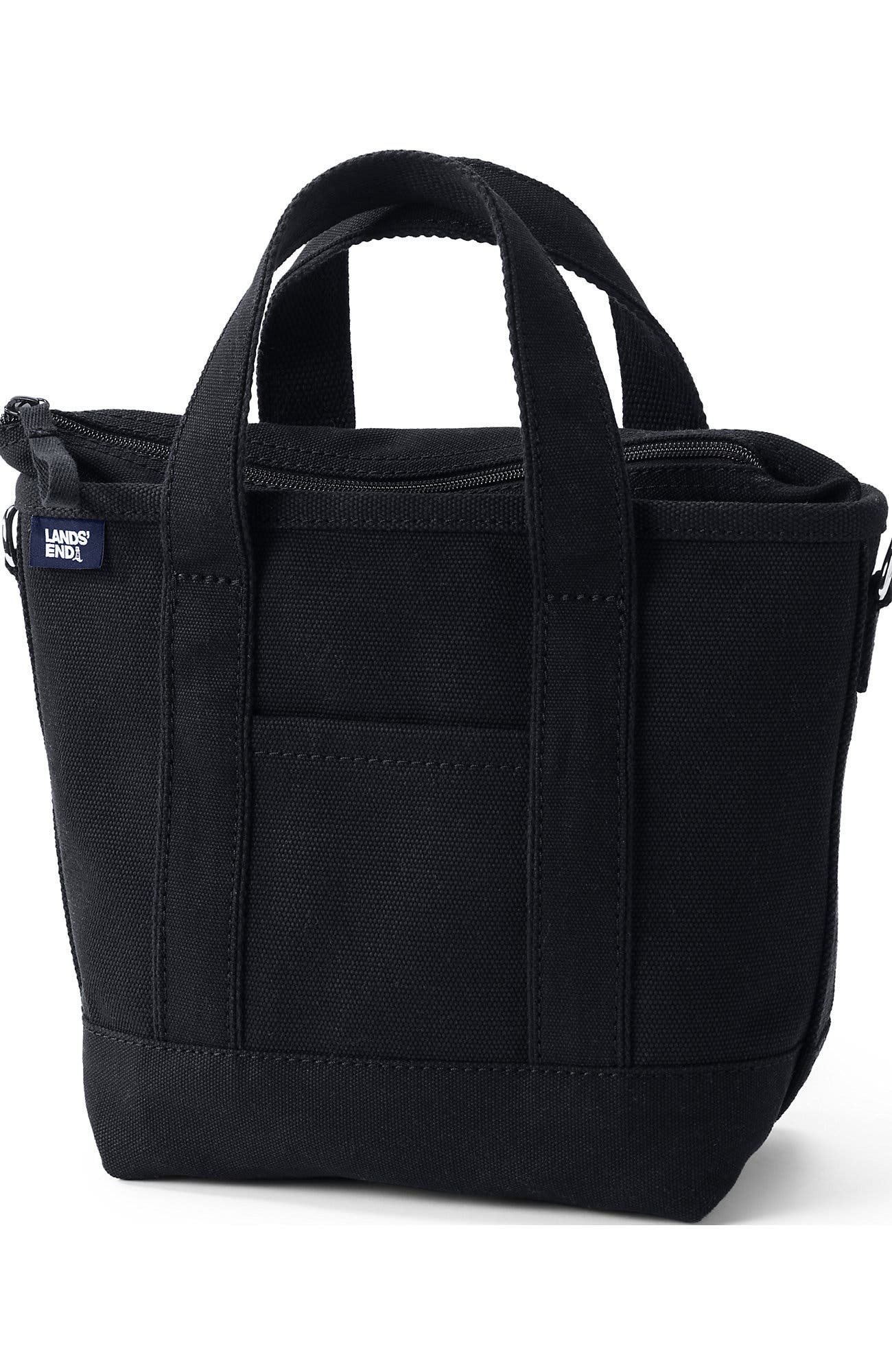 Lands' End Zip Top Canvas Tote Bag, Main, color, Black