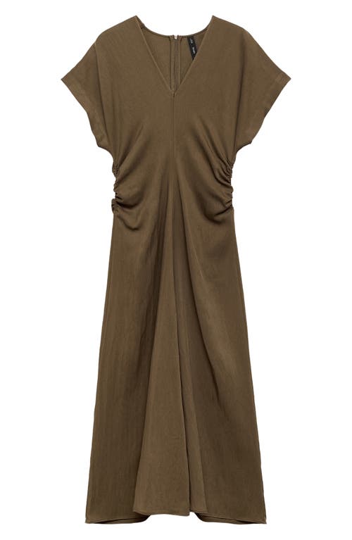 Mango Lyocell-blend Dress With Draped Details Medium Brown In Medium Brown