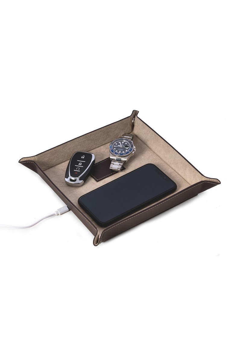 Bey-Berk Leather Valet Catchall Charging Station, Alternate, color, Brown