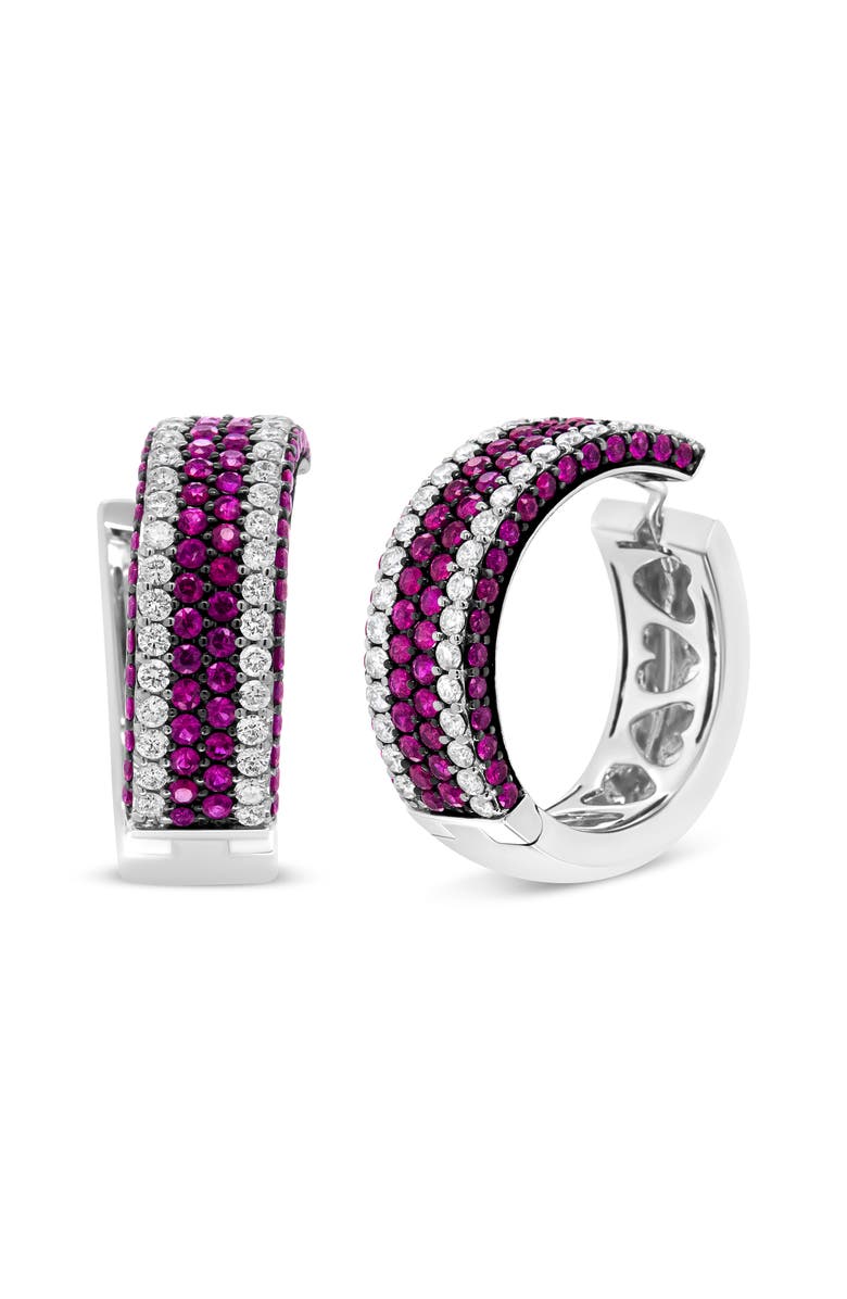 Haus of Brilliance 18K White Gold 1 7/8 Cttw Diamond and 1mm Round Red Ruby Open Swish Hoop Earrings, Alternate, color, White