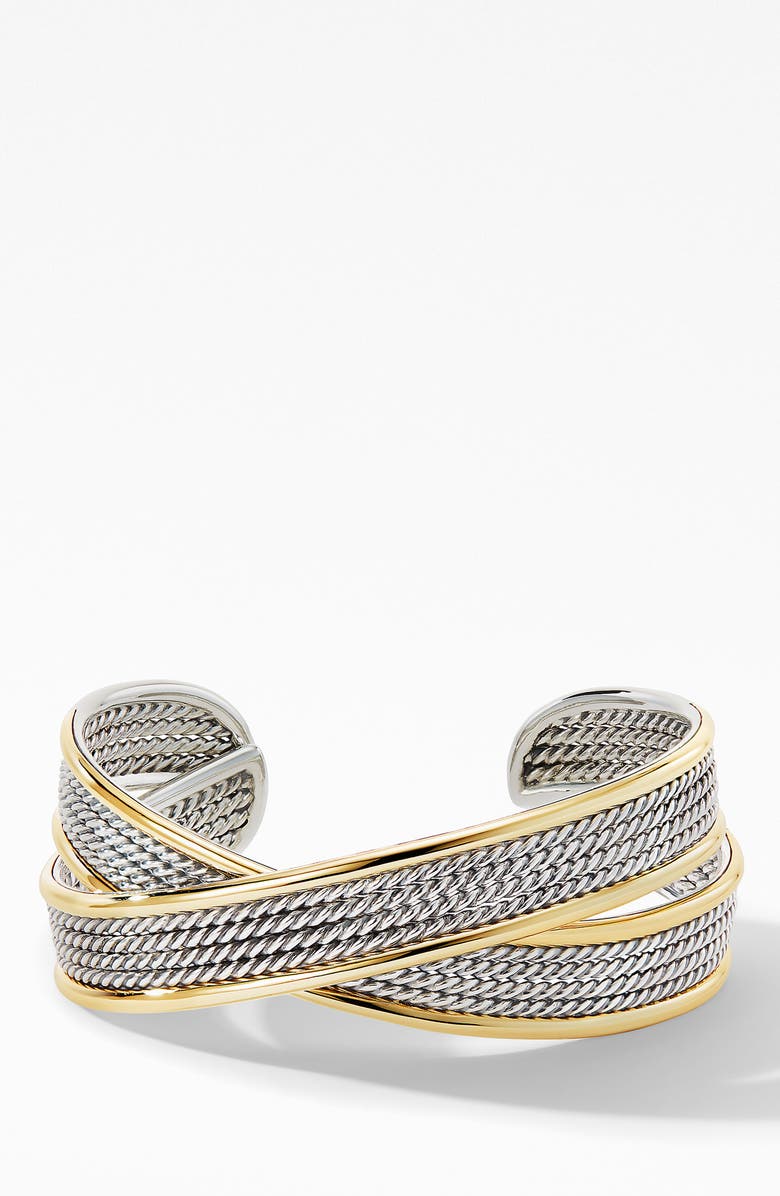 David Yurman Origami Narrow Crossover Cuff Bracelet with 18K Yellow Gold, Main, color, 