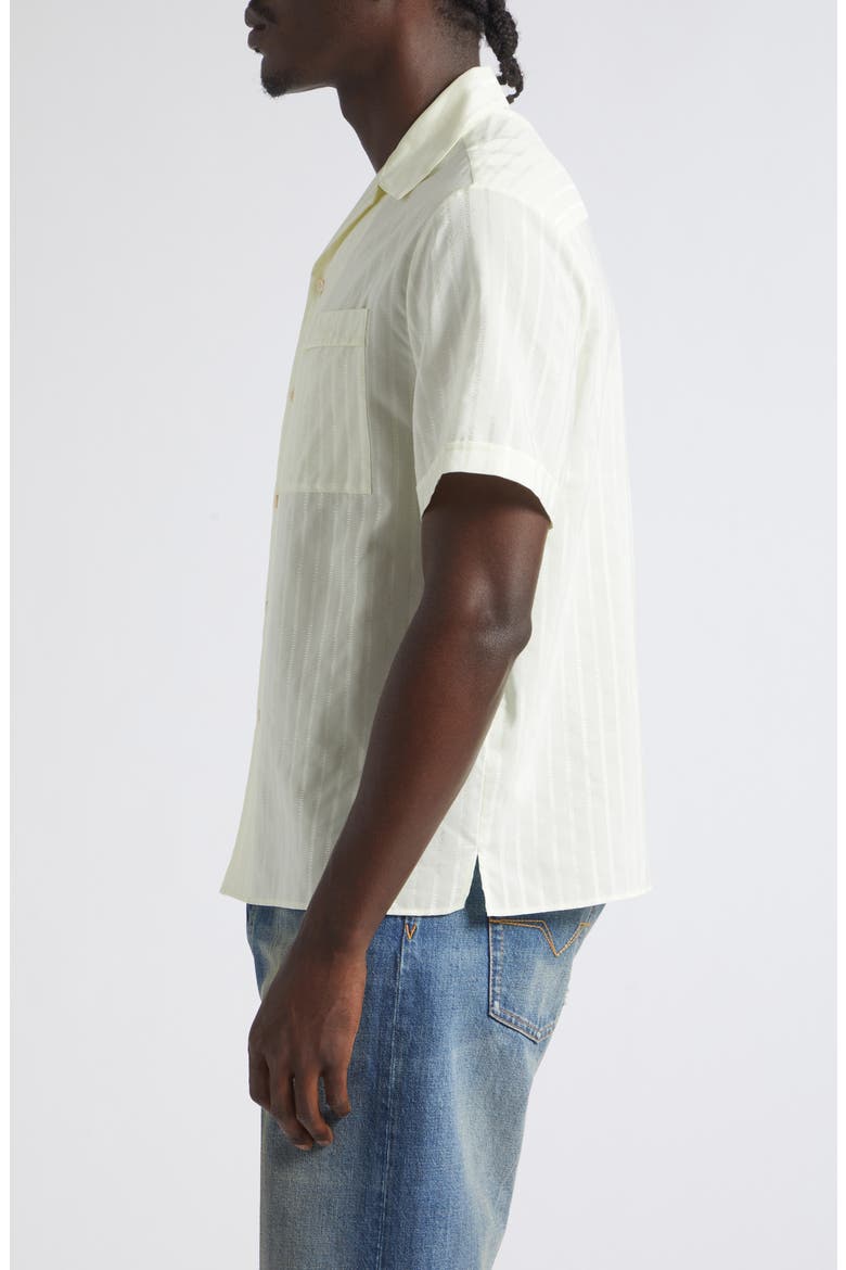Micro Greca Cotton & Silk Short Sleeve Button-Up Shirt, Alternate, color, VANILLA