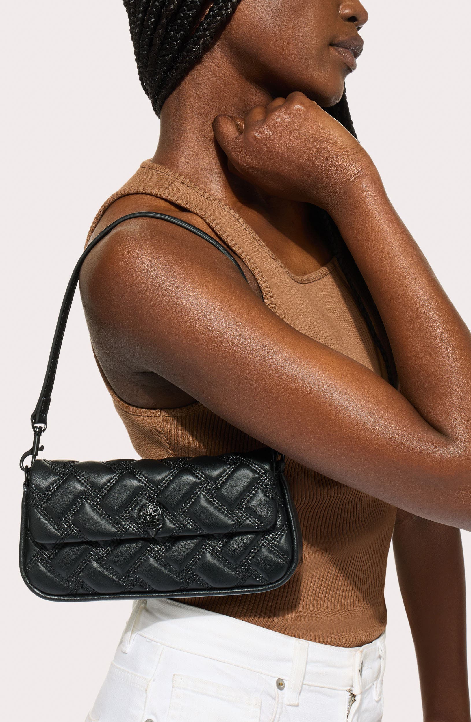 Kurt Geiger London Pickle Drench Quilted Leather Shoulder Bag, Alternate, color, Black