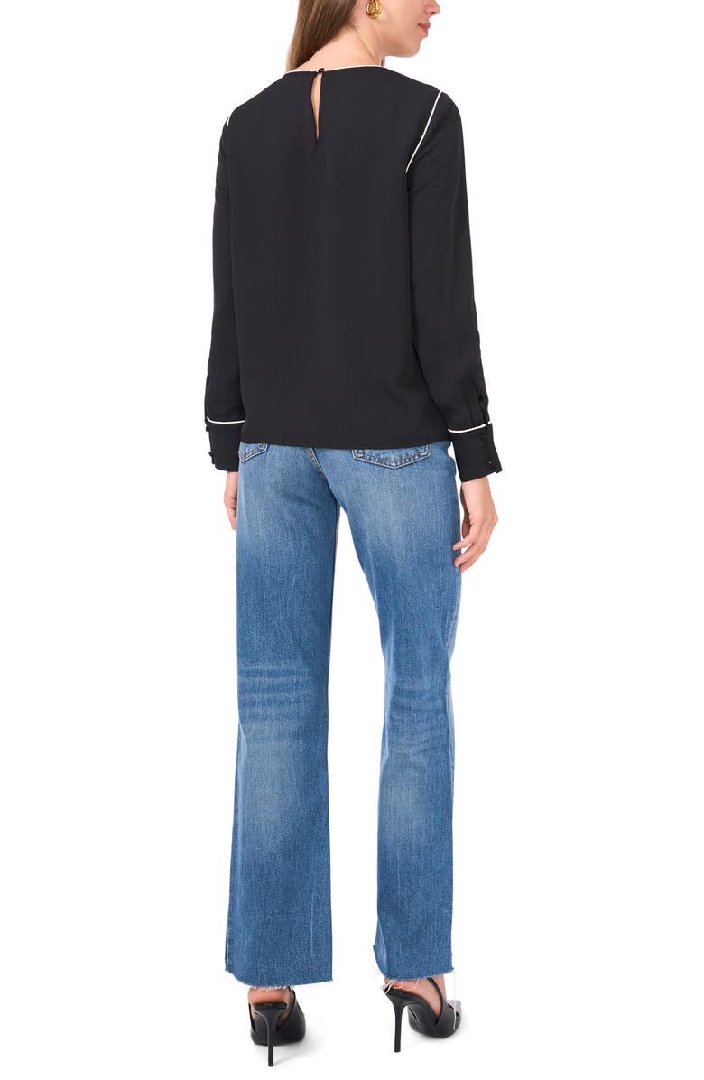 Vince Camuto Piped Long Sleeve CrÃªpe de Chine Top, Alternate, color, Rich Black