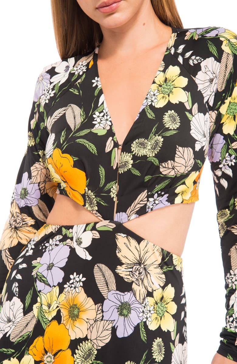 AFRM Assi Floral Cutout Detail Long Sleeve Knit Dress, Alternate, color,