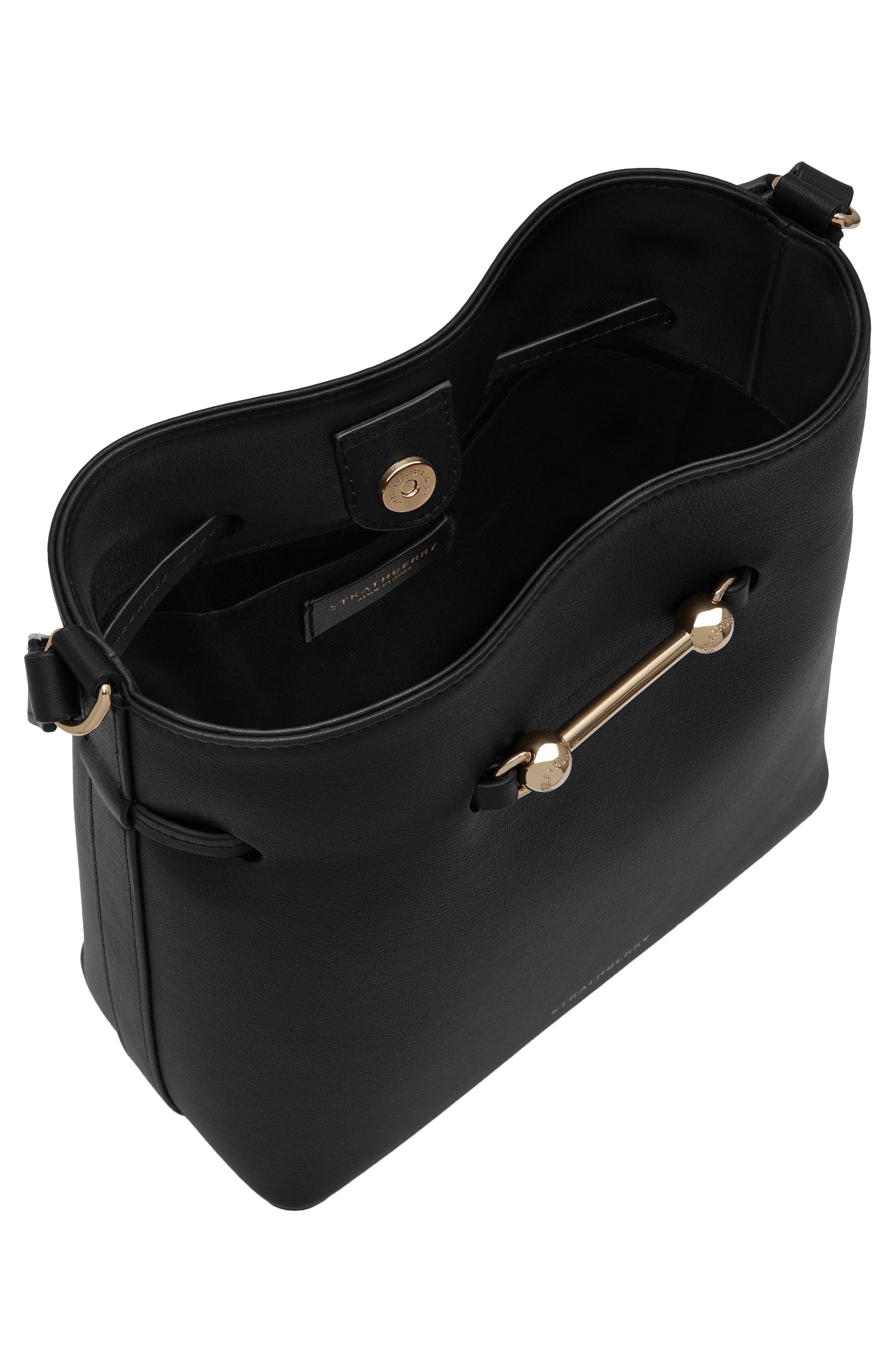 Corda Leather Bucket Bag, Alternate, color, BLACK