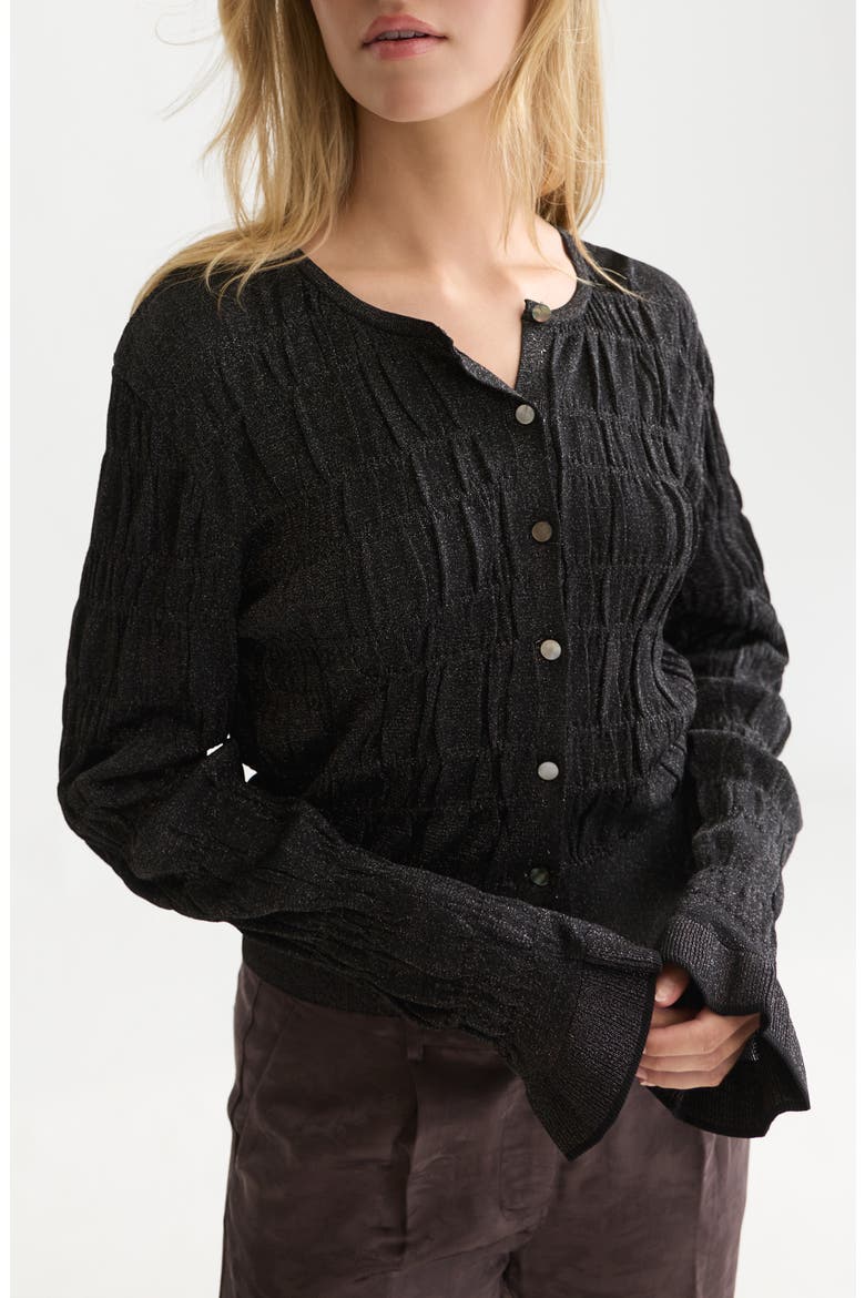 Smock Stitch Crewneck Cardigan, Alternate, color, METEORITE