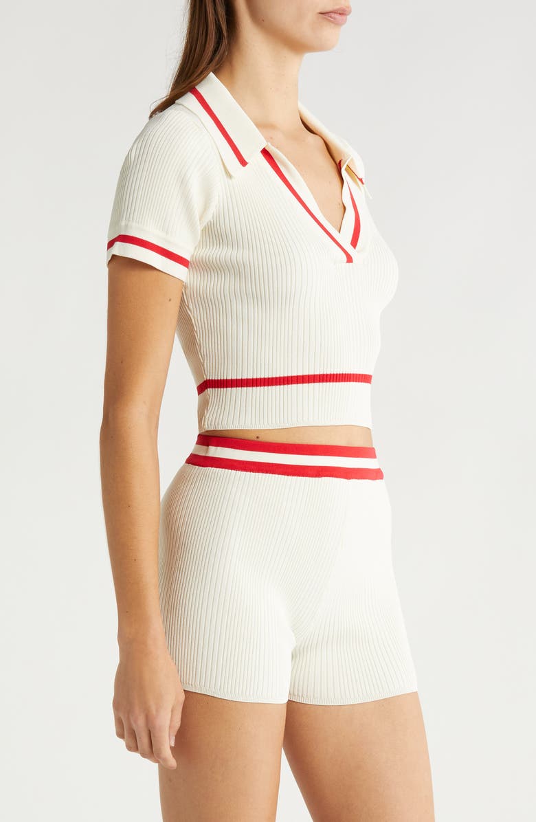 Solid & Striped The Ronnie Crop Cover-Up Polo, Alternate, color, Brule/ Lipstick Red