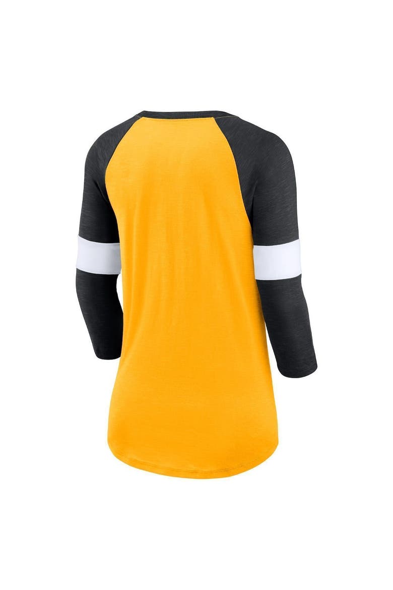 Women's Nike Pittsburgh Steelers Heather Gold/Heather Black Football Pride Raglan 3/4-Sleeve T-Shirt, Alternate, color, Heather Gold
