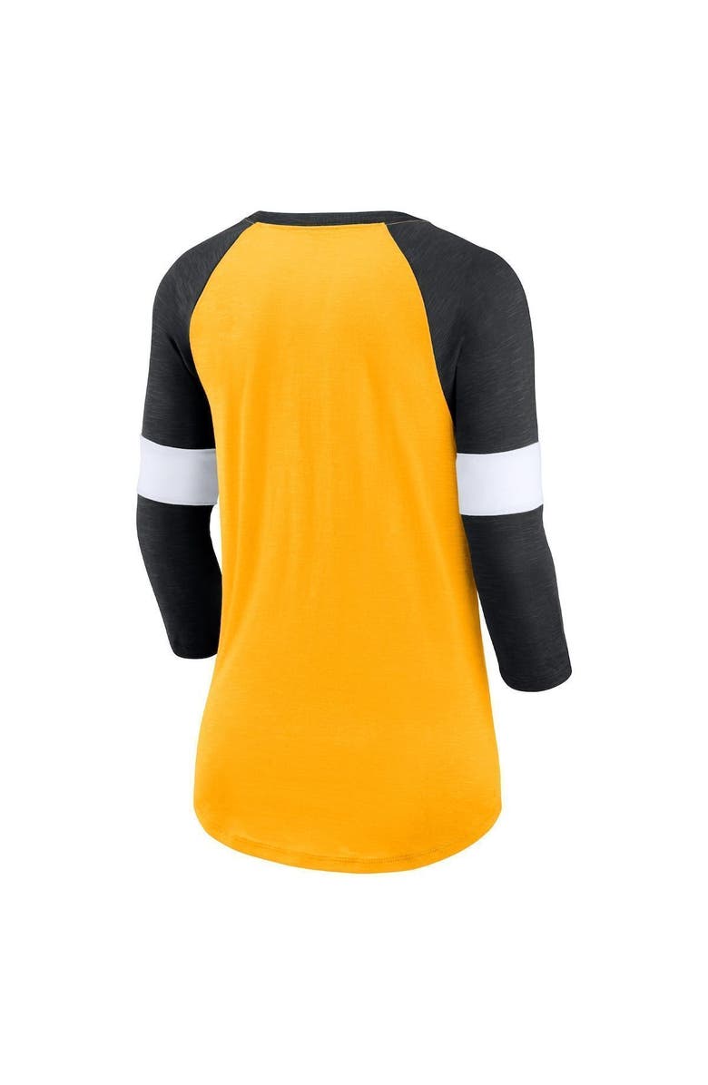 Nike Women's Nike Pittsburgh Steelers Heather Gold/Heather Black Football Pride Raglan 3/4-Sleeve T-Shirt, Alternate, color,