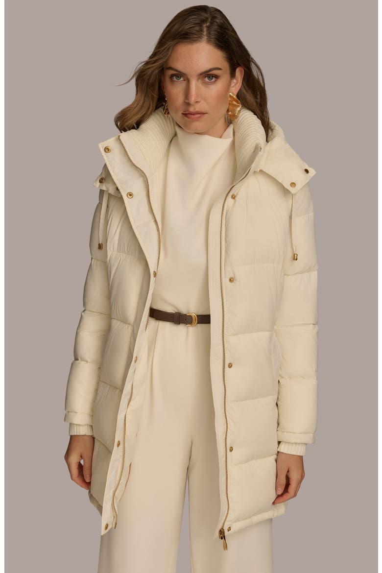 Hooded Ribbed Trim Puffer Jacket, Alternate, color, CREAM