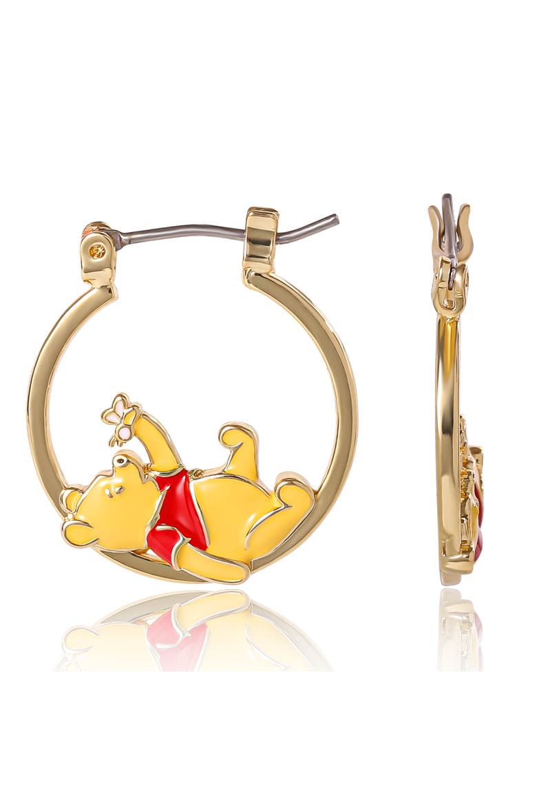 Winnie The Pooh Hoop Earrings, Alternate, color, Yellow Gold