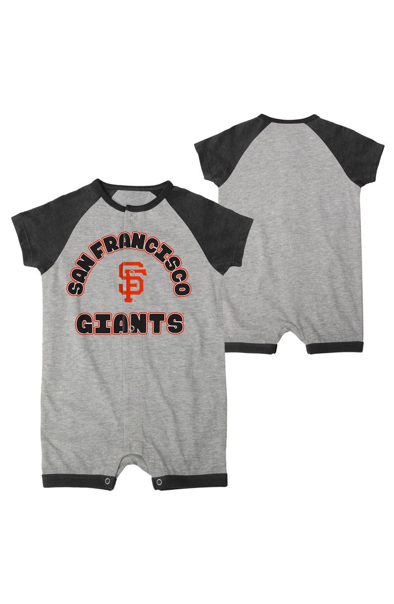 Outerstuff Infant  Heather Gray San Francisco Giants Extra Base Hit Raglan Full-Snap Romper, Main, color, 