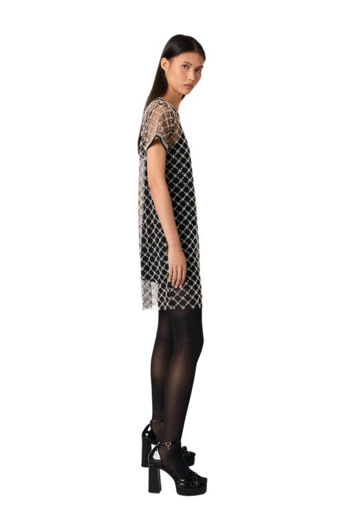 Maje Short Embroidered Tulle Dress In Black