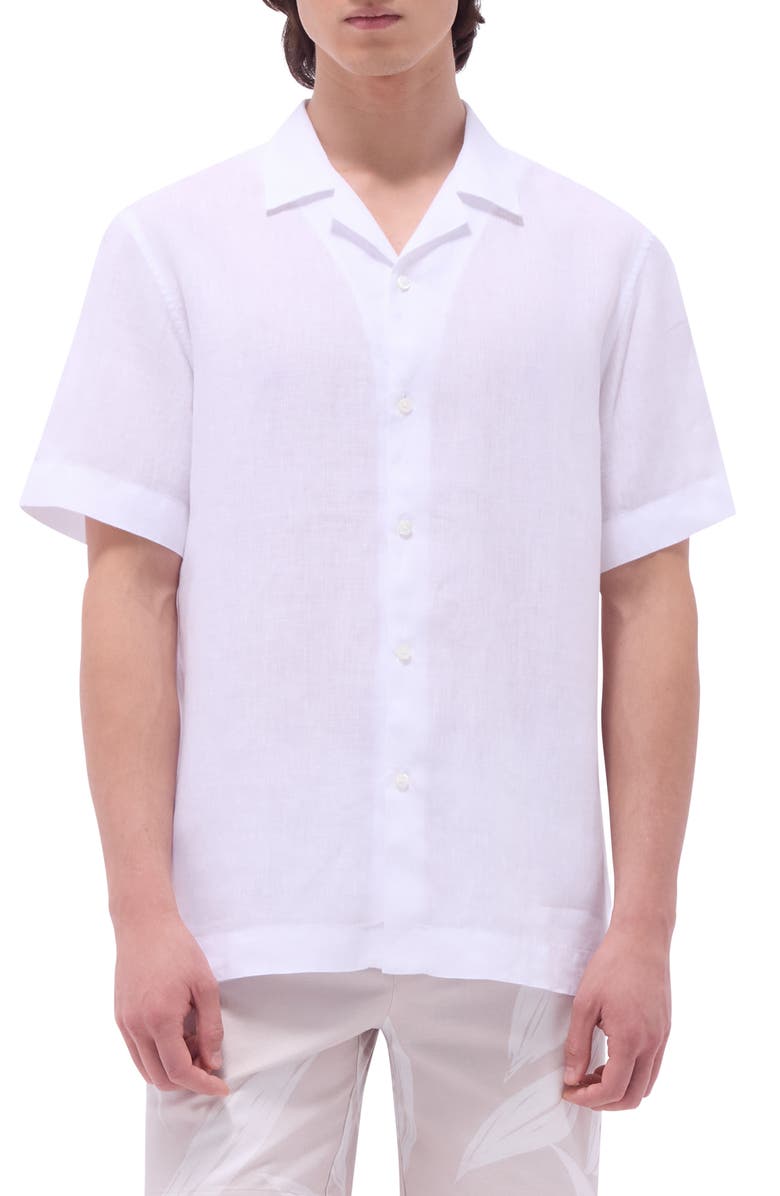 Bugatchi Linen Camp Shirt, Main, color, White