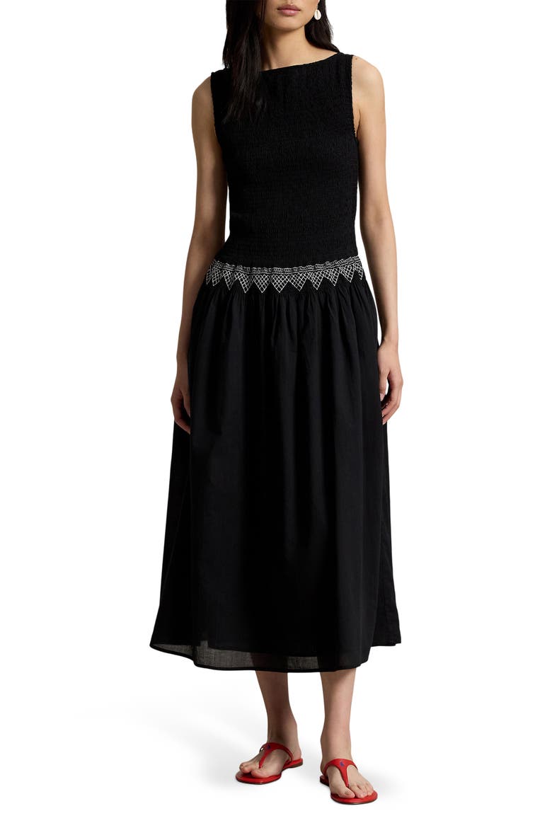 Mixed Media Cotton Dress, Main, color, POLO BLACK