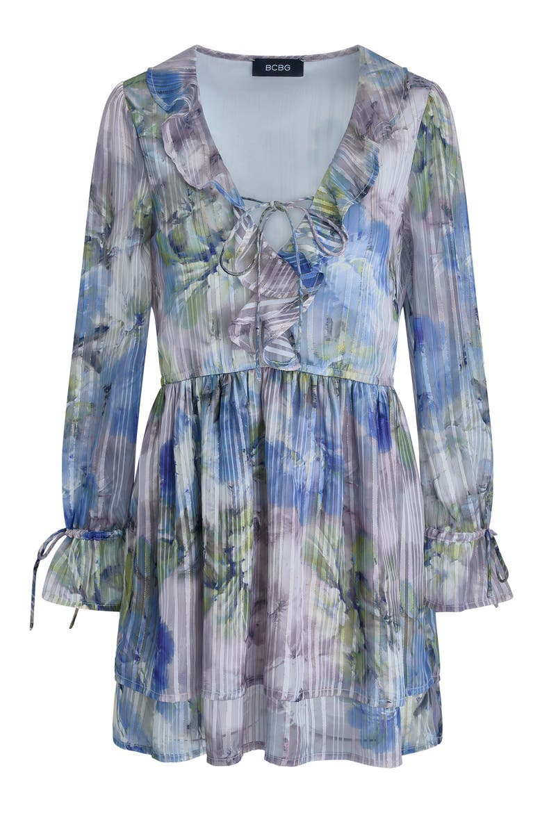Print Metallic Long Sleeve Dress, Alternate, color, LILAC/ SAPPHIRE BLUE MULTI