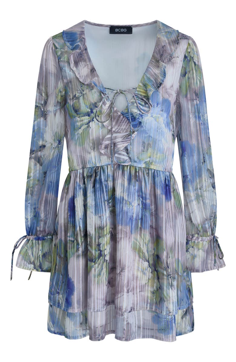 BCBG Print Metallic Long Sleeve Dress, Alternate, color, Lilac/ Sapphire Blue Multi