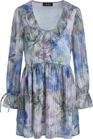 BCBG Print Metallic Long Sleeve Dress