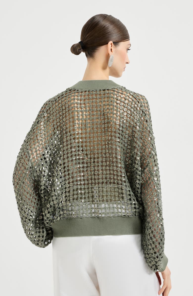 Brunello Cucinelli Dazzling Net Embroidery cardigan, Alternate, color, Green
