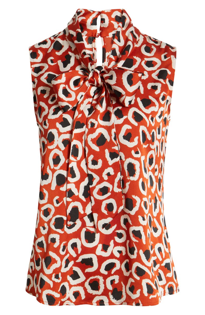Tahari ASL Bow Neck Sleeveless Satin Top, Alternate, color, Persimmon Leopard
