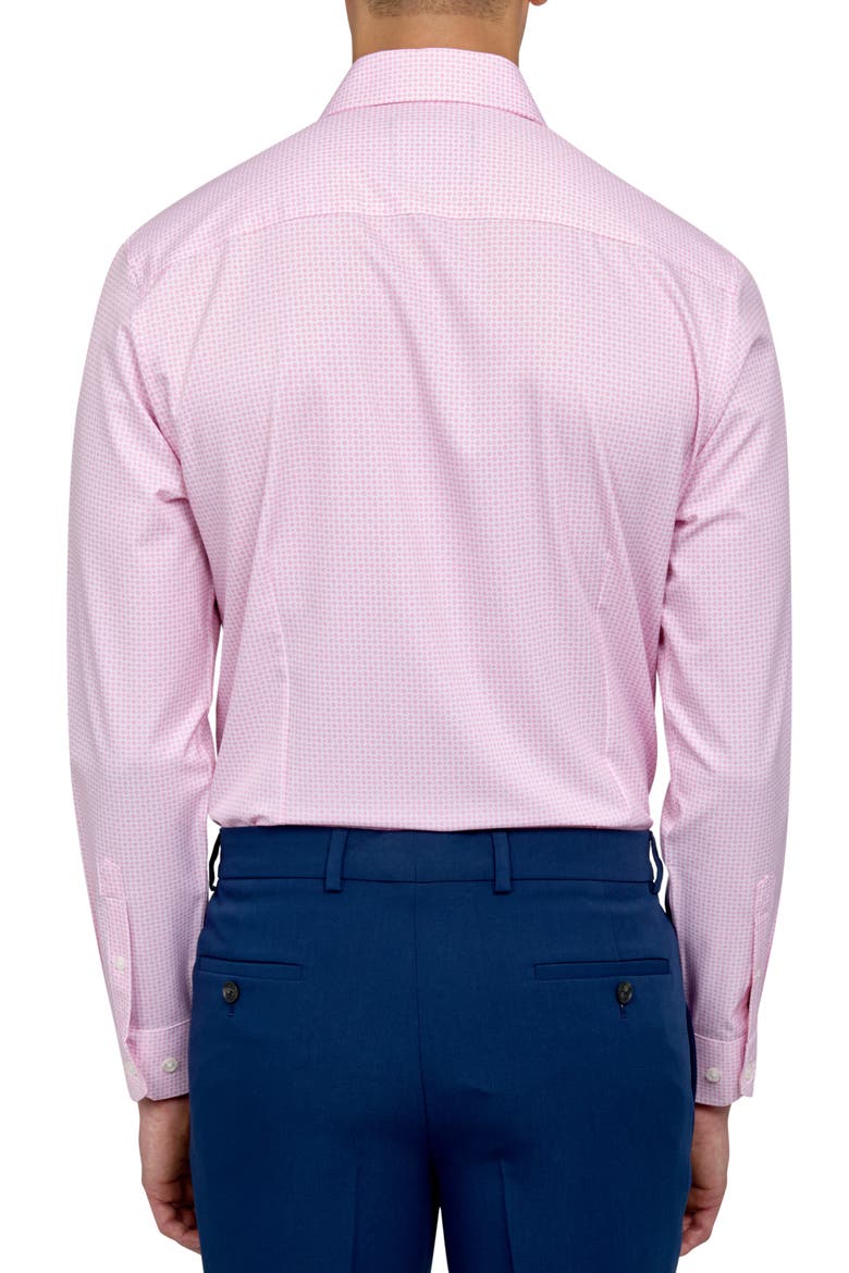 Slim Fit Flower Geo Print Recycled Performance Stretch Dress Shirt, Alternate, color, WHITE/ PINK